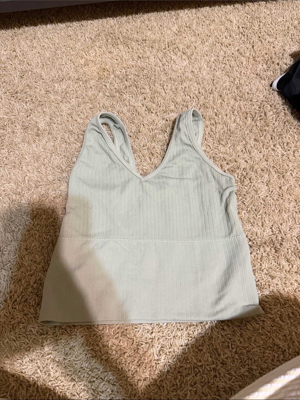 Ribbed V-Neck Cropped Tank Top - Light Sage
